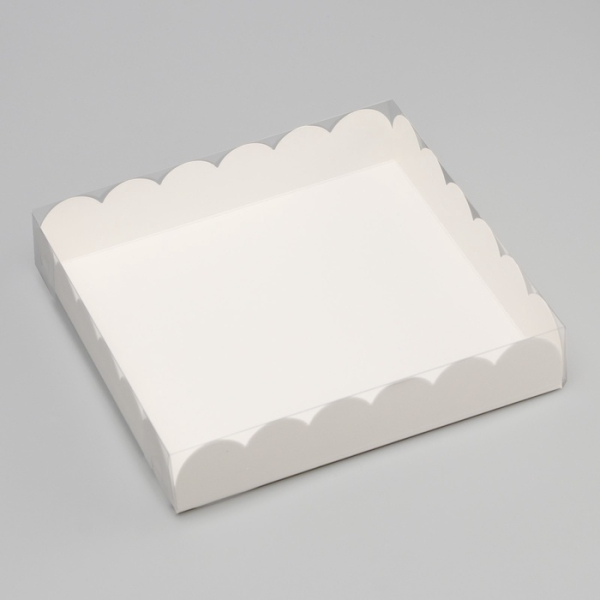 Коробка для печенья с пластиковой крышкой Белая 20х20х4 см