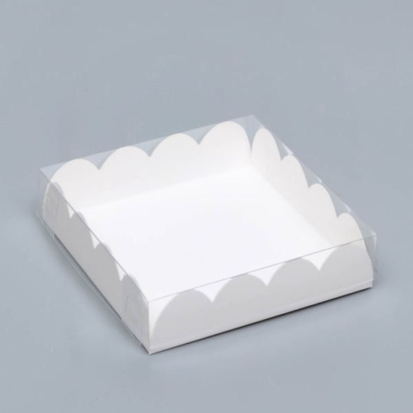 Коробка для печенья с прозрачным/пластиковым крышкой Белая 12х12х3 см