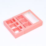 Коробка для 9 конфет с окном раздвижная Розовый 13.5х13.5х3.5 см