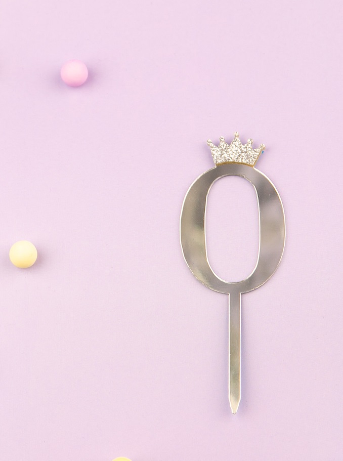 1-185 Топпер декоративный Цифра Малая "0" Серебро 6,2 см — изображение 1