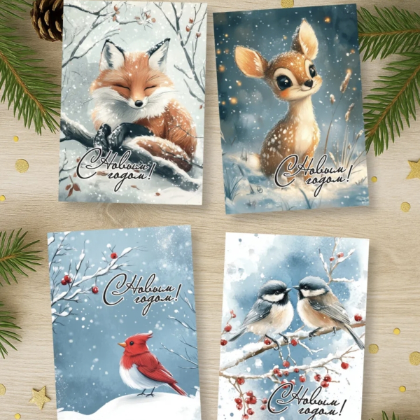 Открытка "Уютная зима" 7х10см в ассортименте
