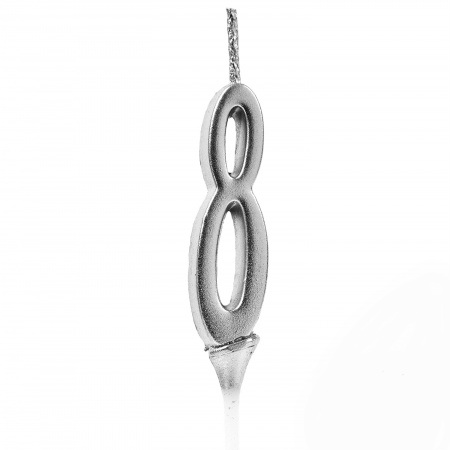 Свеча для торта мини "8" серебро