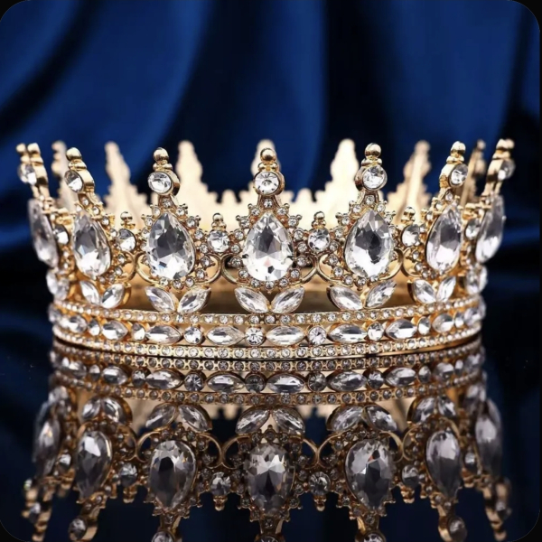 Корона декоративная на тор Золото (Белые камни) 12 см