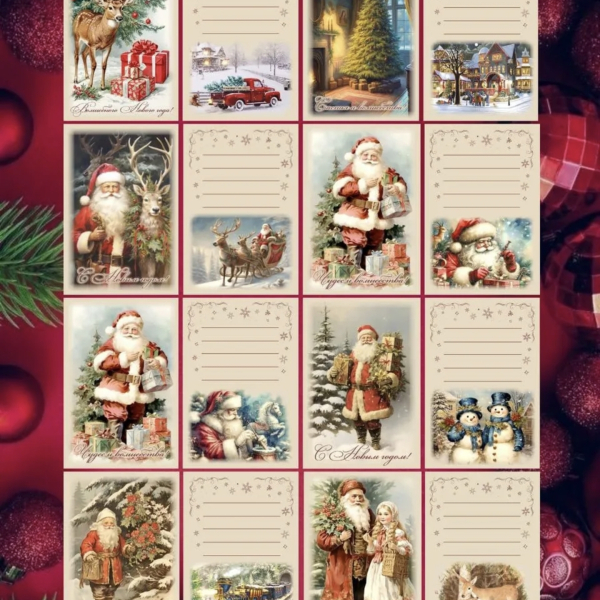 Открытка Новогодняя Ретро Стиль в Ассортименте 7х10 см