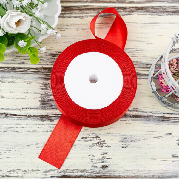 Лента для декора и упаковки Атласная Красная 25 мм 23 м
