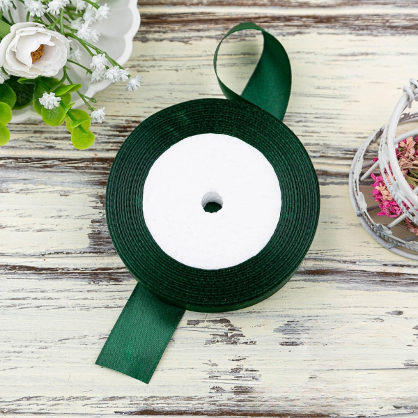 Лента для декора и упаковки Атласная Темно-зеленая 25 мм 23 м