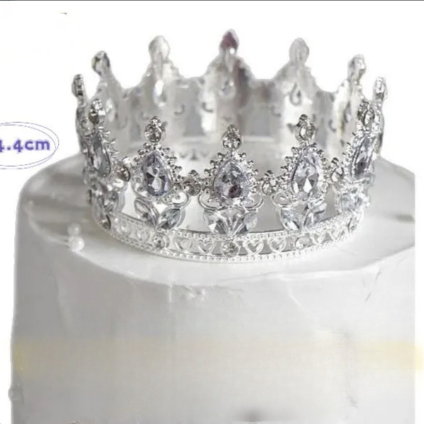 Корона декоративная на торт Мини Серебро (Белый камни) 9х4 см