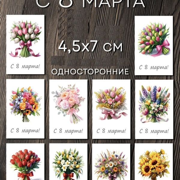 Открытка МИНИ "С 8 Марта!" 4,5х7 см в ассортименте