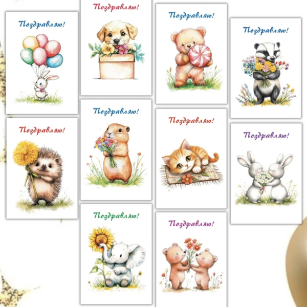 Открытка "Поздравляю!" 7х10см в ассортименте