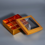 Коробка для 9 конфет Золото глиттер 12.5×12.5×4 см