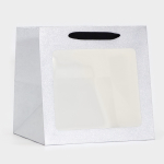 Пакет для торта и коробок с квадратным дном и окном Серебро с глиттером 30х30х30 см