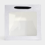 Пакет для торта и коробок с квадратным дном и окном Серебрянный глиттер 25х25х25 см — изображение 2