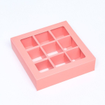 Коробка для 9 конфет с окном раздвижная Розовый 13.5х13.5х3.5 см — изображение 2