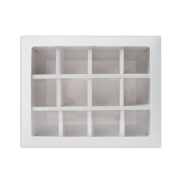 Коробка для 12 конфет с окном Белая 19х15х3,6 см
