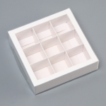 Коробка для 9 конфет с прозрачной/пластиковой крышкой Белый 13.7х13.7х3.5 см — изображение 2