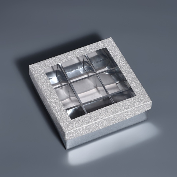 Коробка для 9 конфет серебро глиттер, 12.5×12.5×4 см