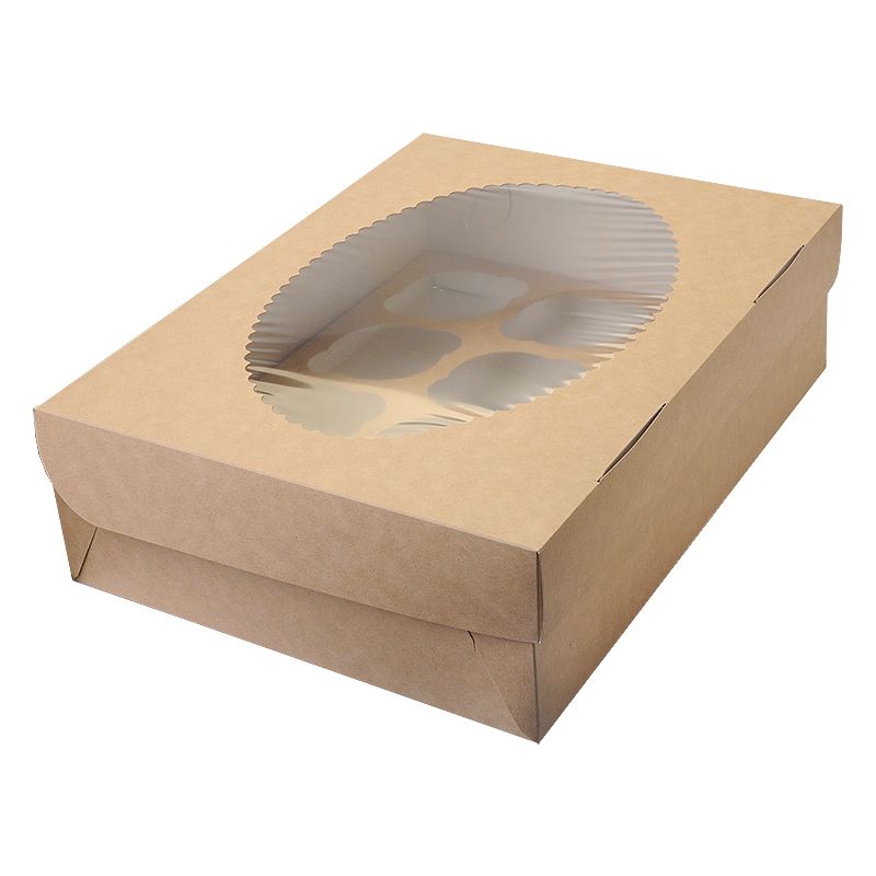 12-кап-крафт Коробка на 12 капкейков с окошком Белая/Крафт — изображение 1