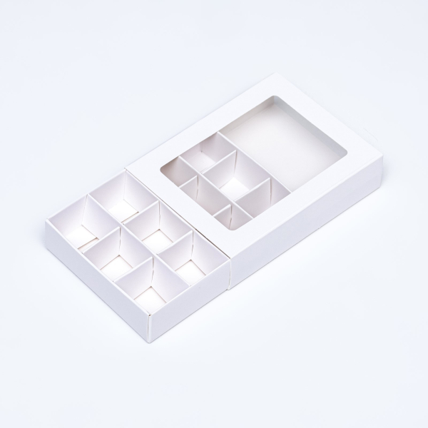 Коробка для 12 конфет, 11.5х8.7х2.5 см, Тонкие разделители, белый