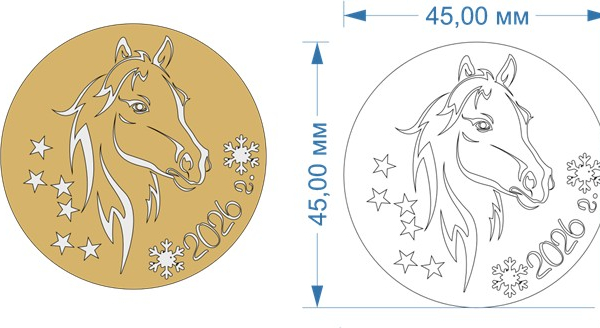 Топпер акриловый золотой "Лошадь 2026" d 45 мм