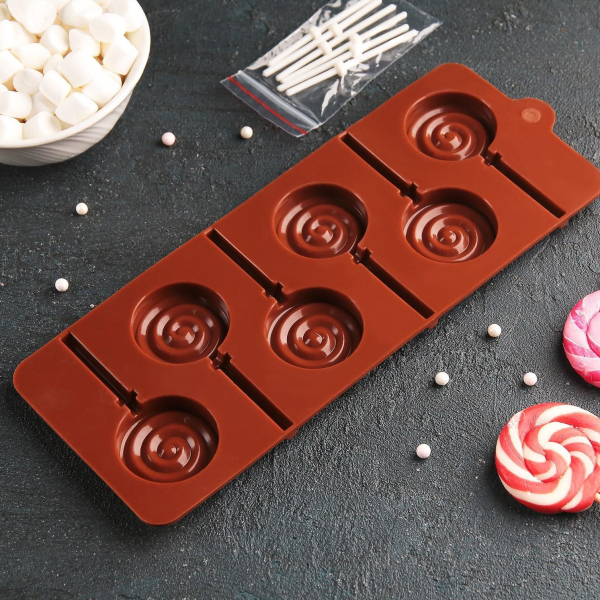 Форма силиконовая для леденцов Спираль 6 шт