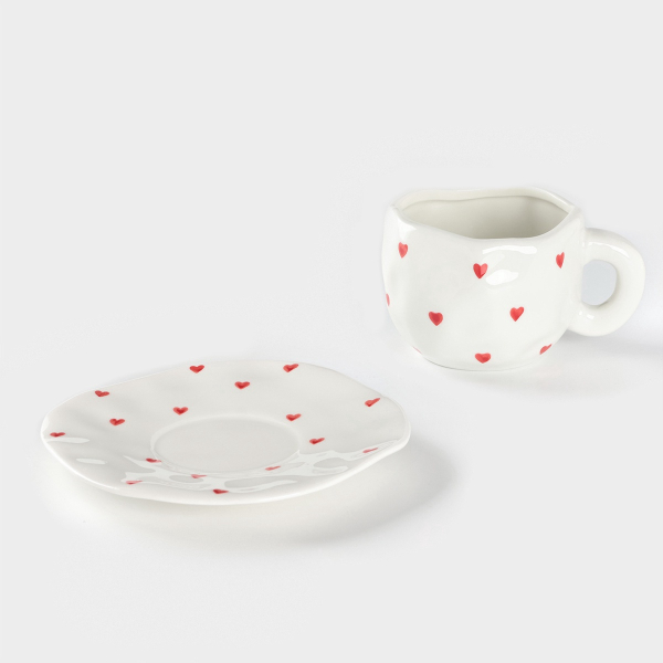 Чайная пара Любовь чашка и блюдце, ручная роспись, керамика