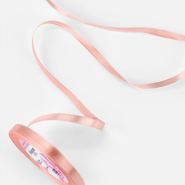 Лента атласная цвет розовое золото 6 мм 23±1 м