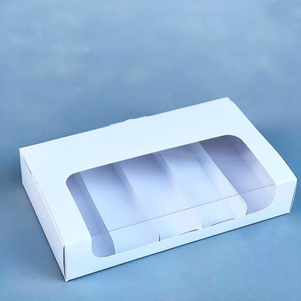 Коробка на 5 эклеров и эскимо с окном Белая 25х15х5см