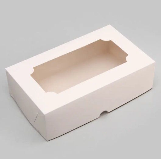 Коробка для пирожных/зефиров с окном Белая 25х15х7 см