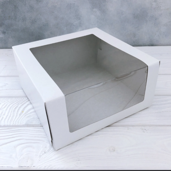 Коробка для Торта с окном Белая 22,5х22,5х11 см