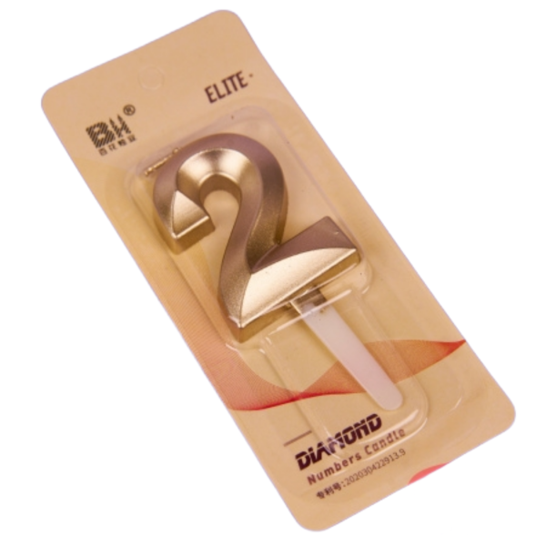 Свеча для торта, цифра "2" Золото