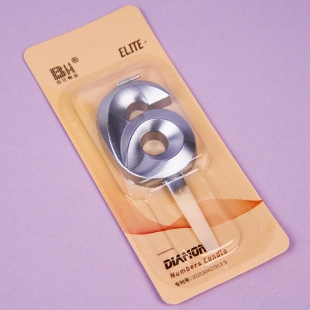 Свеча для торта, цифра "6" Серебро