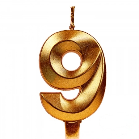 Свеча для торта, цифра "9" Золото