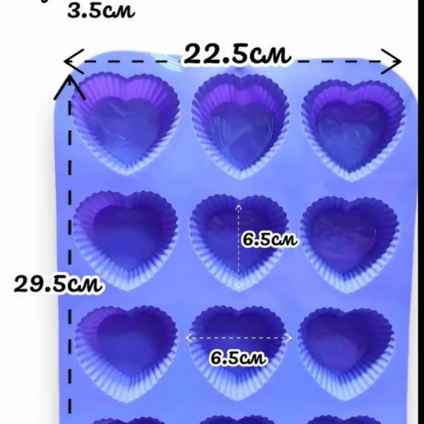 Форма силиконовая Кекс сердце 12 шт