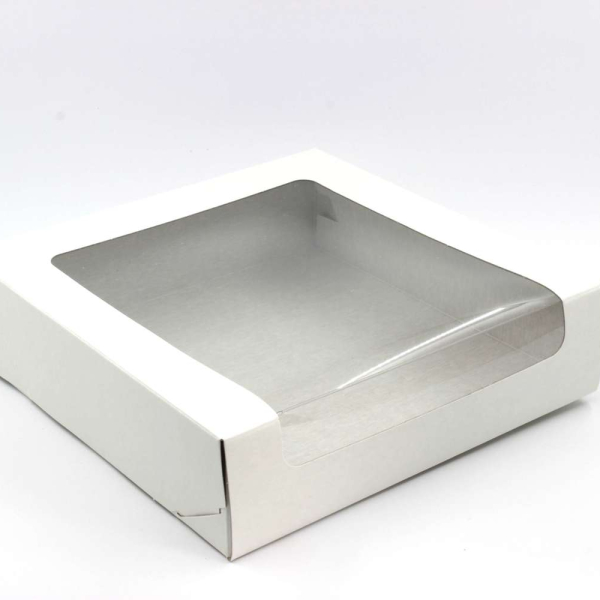 Коробка для торта/зефира с окном Белая 22,5х22,5х6 см