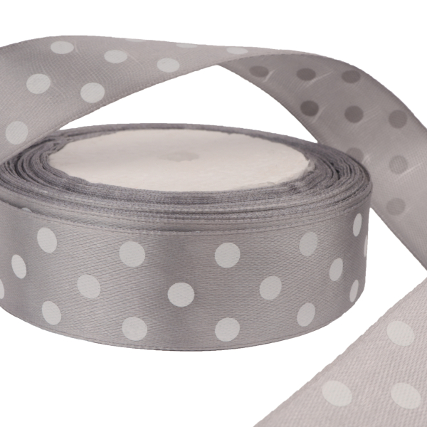 Лента атласная «Горошек», 25 мм, 23±1 м, серая