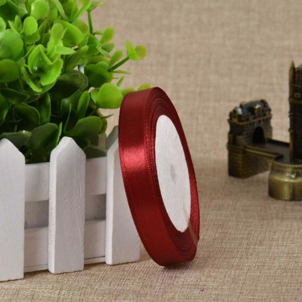 Лента  для декора и упаковки Атласная Бордовая 12 мм 23 м