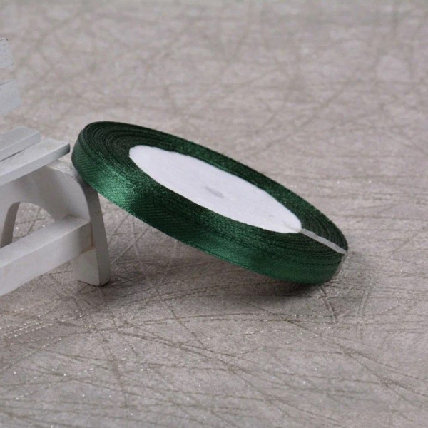 Лента для декора и упаковки Атласная Темно-зеленая 6 мм 23 м