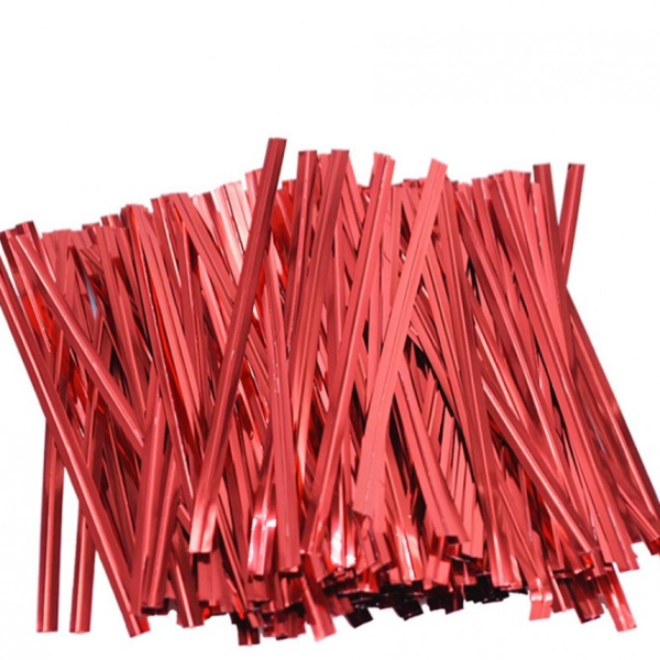 Твист-лента (завязки) для пакетиков красная, 8 см (100 шт)