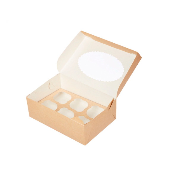 Коробка на 6 капкейков с окошком Крафт/Белая