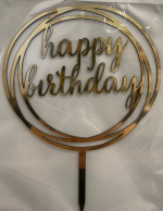 Топпер для торта на ножке "Happy Birthday" рамка Круг Золото — изображение 3