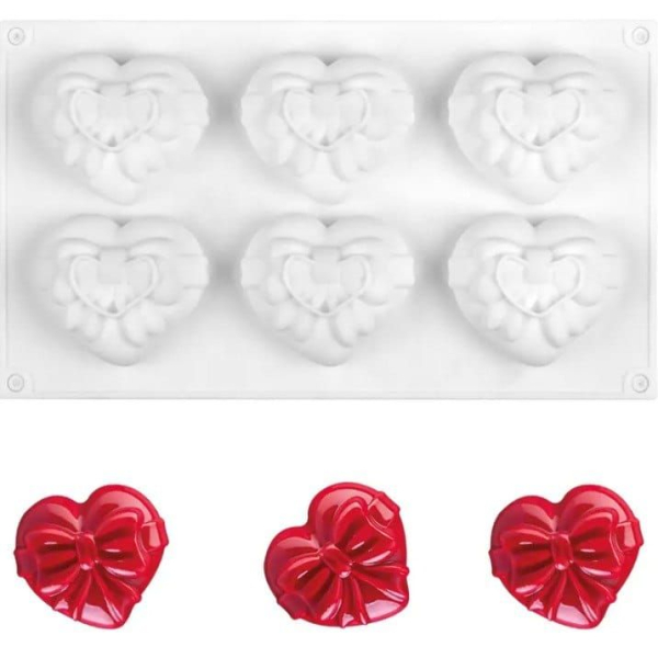 Силиконовая форма для мусса "Сердце подарок 6 ячеек"