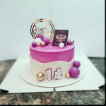 Топпер на торт на ножке "Happy Birthday" Сердечки Круг Золото — изображение 2