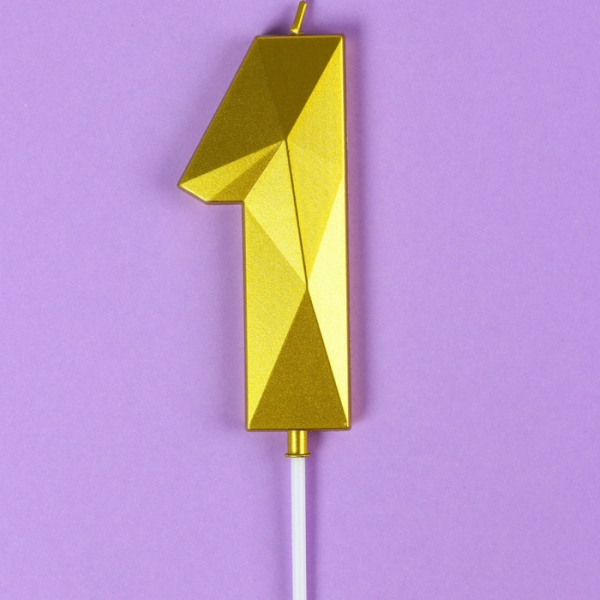 Свеча в торт на шпажке цифра "1" Гигант Золото