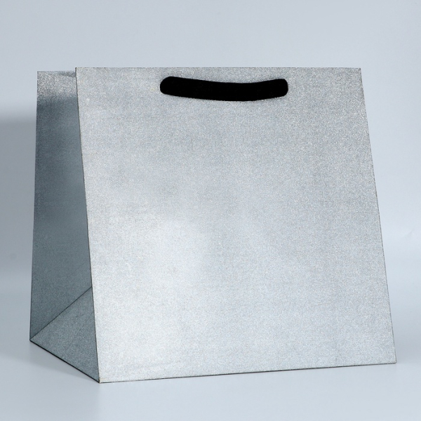 Пакет с широким дном, серебро с глиттером, 30×30×30 смс