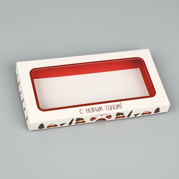 Коробка для шоколада «С Новым годом» с окном 9×1.5×18 см