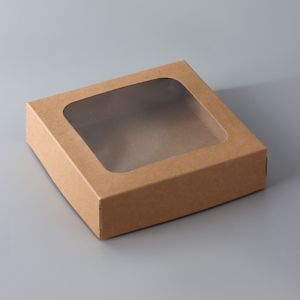 Коробка для сладостей складная Крафт с окном 15×15×4 см
