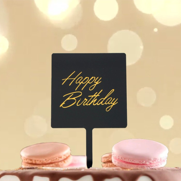 Топпер акриловый Табличка "Happy Birthday" Чёрный