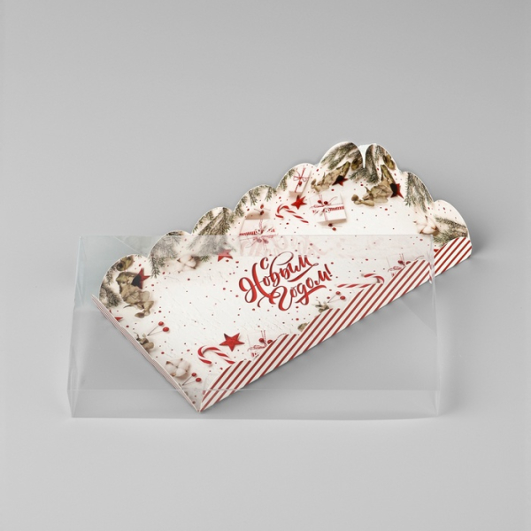 Коробка для сладостей с пластиковой крышкой «С Новым годом!» 10.5×21×3 см