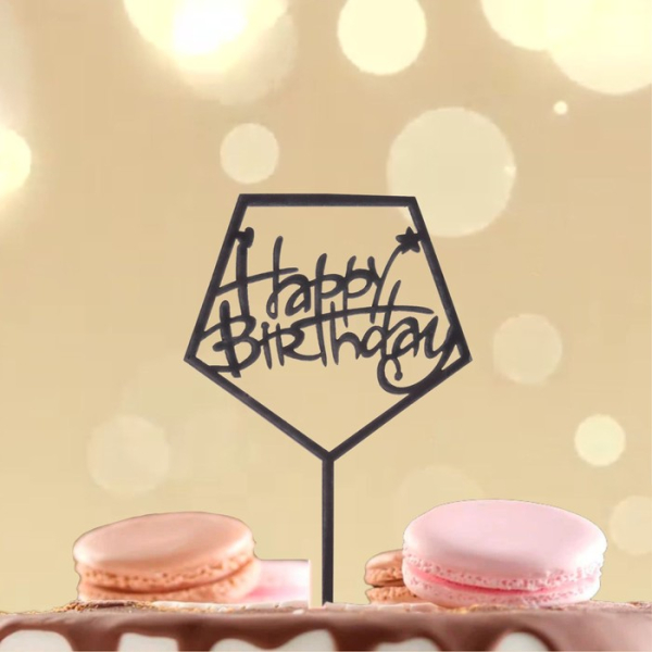 Топпер для торта акриловый «С днём рождения» Чёрный