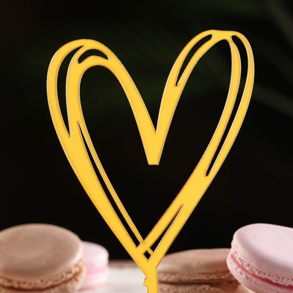 Топпер для торта на ножке «Сердце» Золото